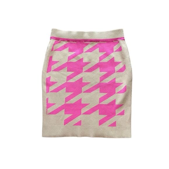 TOCCIN(NY) Pink & Beige Houndstooth Knit Mini Skirt - Size XS - Picture 1 of 6
